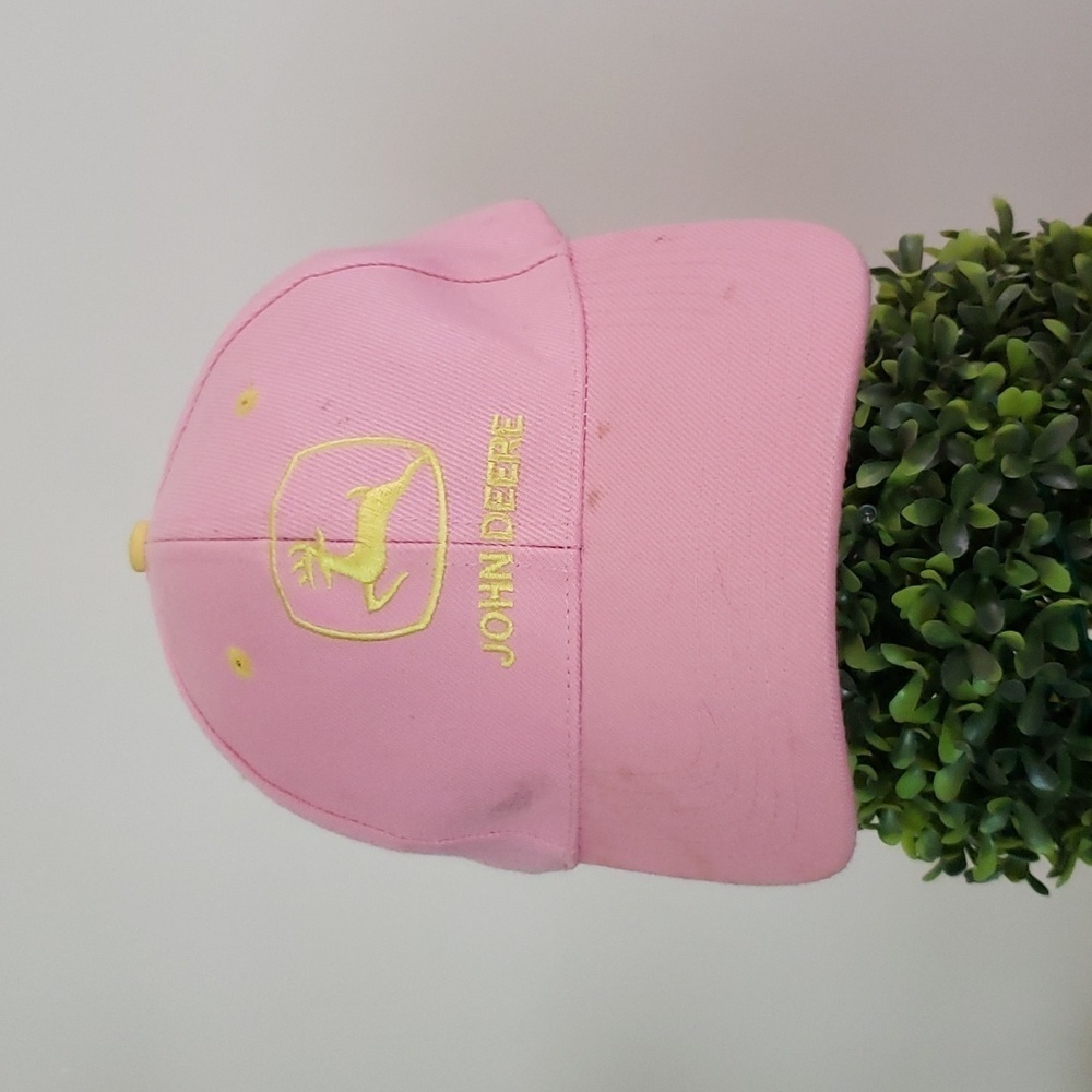John Deere pink baseball hat, 100% cotton, hook in loop closure.